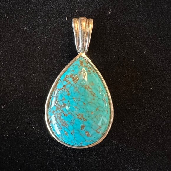 Whitney Kelly WK 925 Signed Sterling Silver Turquoise Pendant Teardrop Southwest - Picture 1 of 12